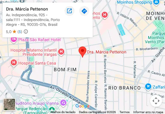 Mapa mostrando a localização do consultório da psicóloga Izabel Pettenon no Google Maps